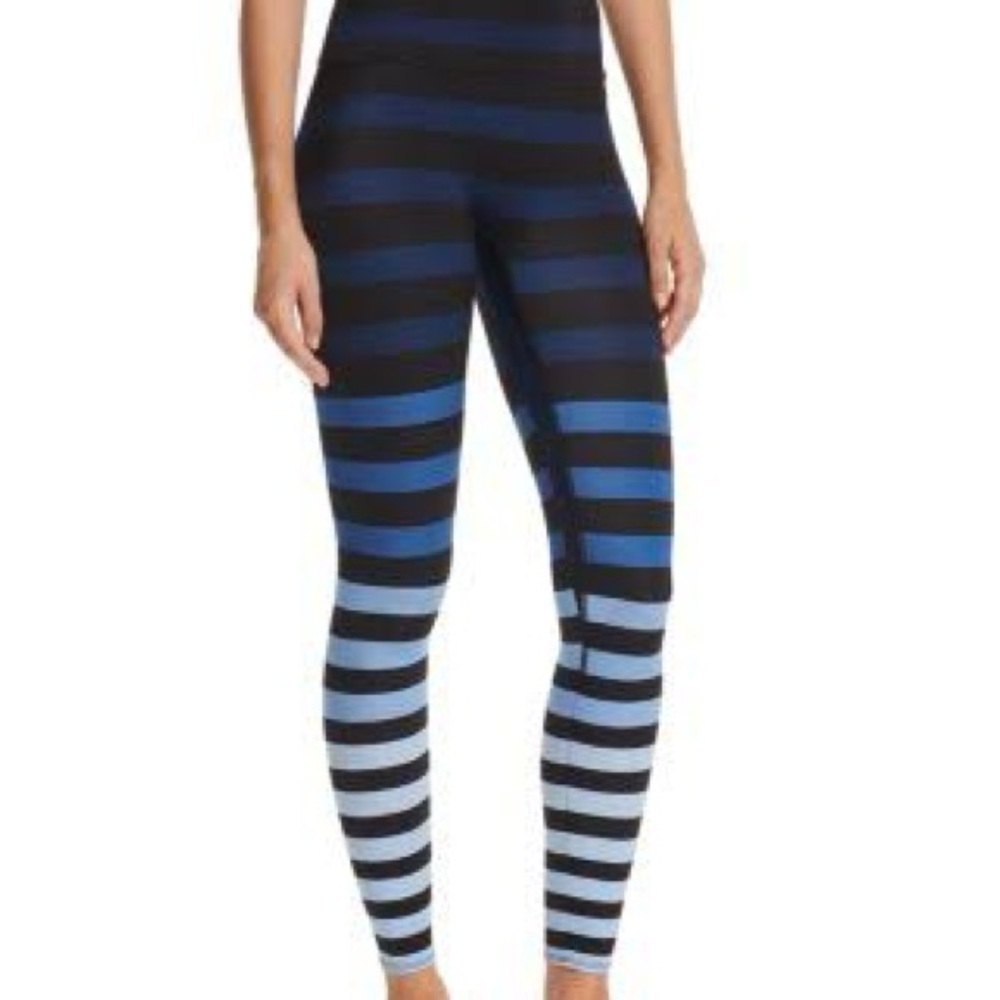 K-DEER Black & Blue Striped High-Waist Leggings